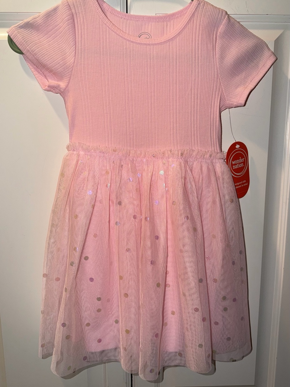 NWT Wonder Nation Pink Tulle Polka Dot Girls Dress Size 4-5